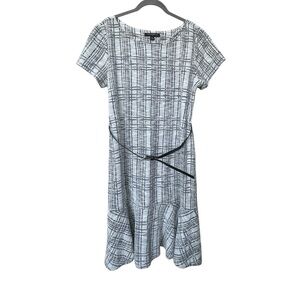 Sharagano Plaid Short Sleeve Belted Dress size 14